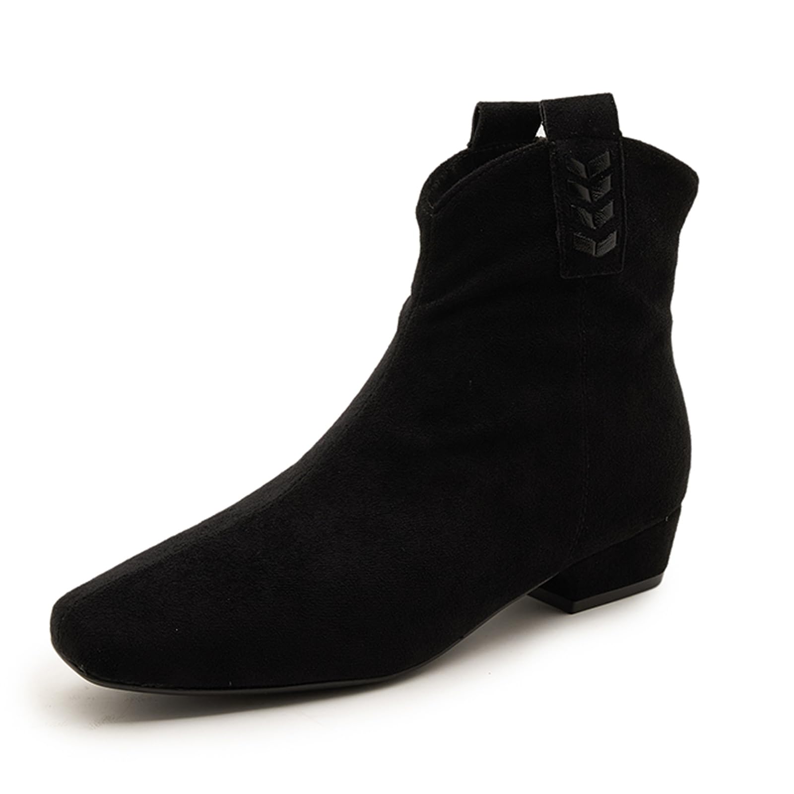 Womens Low Block Heel Suede Ankle Boots Retro Autumn Winter Warm V-cutout Square Toe Chunky Heel Dress Fall