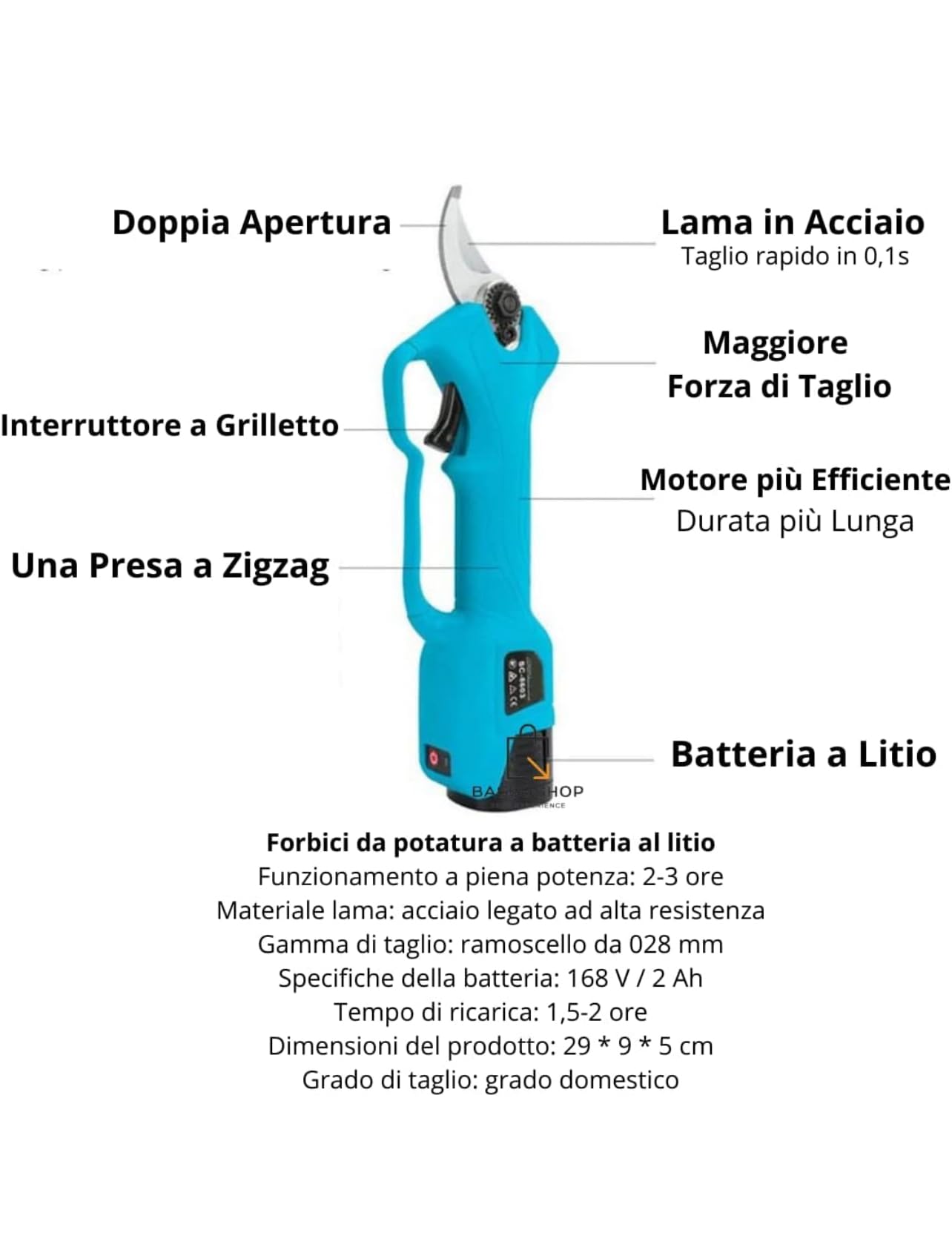 Bdit accesorios Tijeras de Poda con 2 Baterías de 48V Trituradora de Ramas Profesional Tijeras Eléctricas Tijera de Jardín Árboles Frutales Inalámbrica Sin Cables Arbustos, verde azul