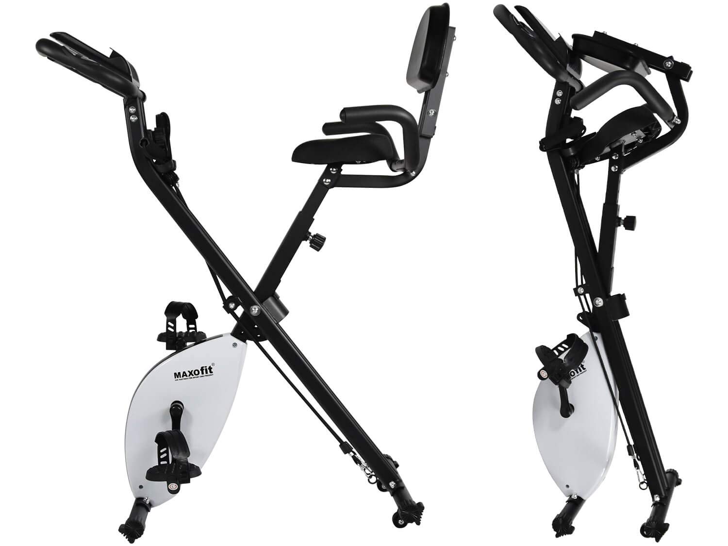 Maxofit MF-30 X-Bike Vélo d'appartement pliable (Ergomètre)pour Entrainement cardio ,avec dossier réglable, 8 niveaux de résistance, 2 bandes élastiques et écran LCD
