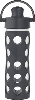 Lifefactory 16oz Glass Sports Water Bottle with Active Flip Cap & Protective Silicone Sleeve - Carbon