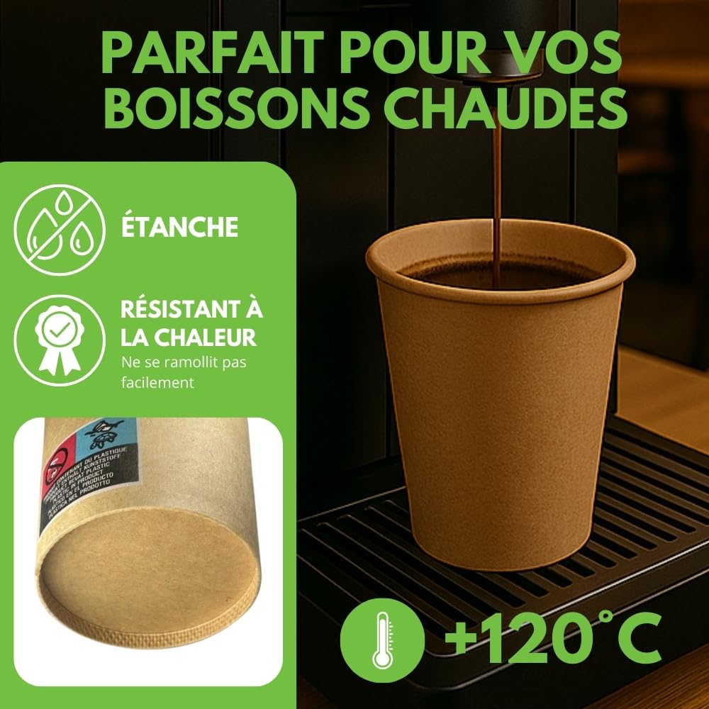 COVR Gobelets kraft 18cl - 6oz / 1000 unités, Recyclables, Boisson Chaude et Boisson Froide, Solide et Bonne Prise en Main, Résistant