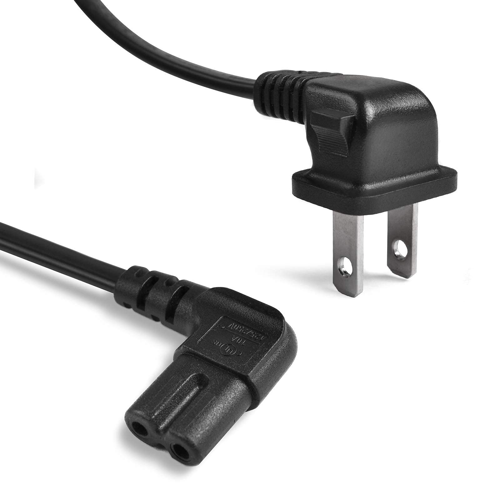 TV Power Cord,6-Feet Right Angled 2-Prong to L-Shaped Figure 8 C7 Power Cable for Philips Toshiba LG Sony Sharp Samsung Panasonic Vizio Wall-Mouted LED LCD TV