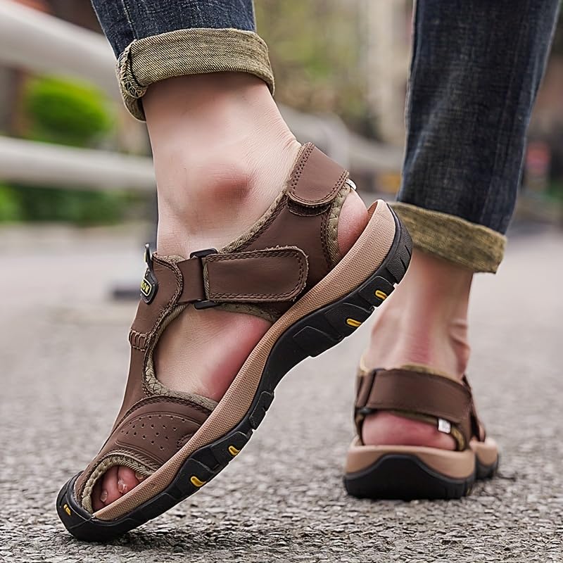 Men'S Summer Outdoor Sandals, Non-Slip Soft-Soled Genuine Leather Closed-Toe Casual Shoes, Men's Sports Beach Footwear3