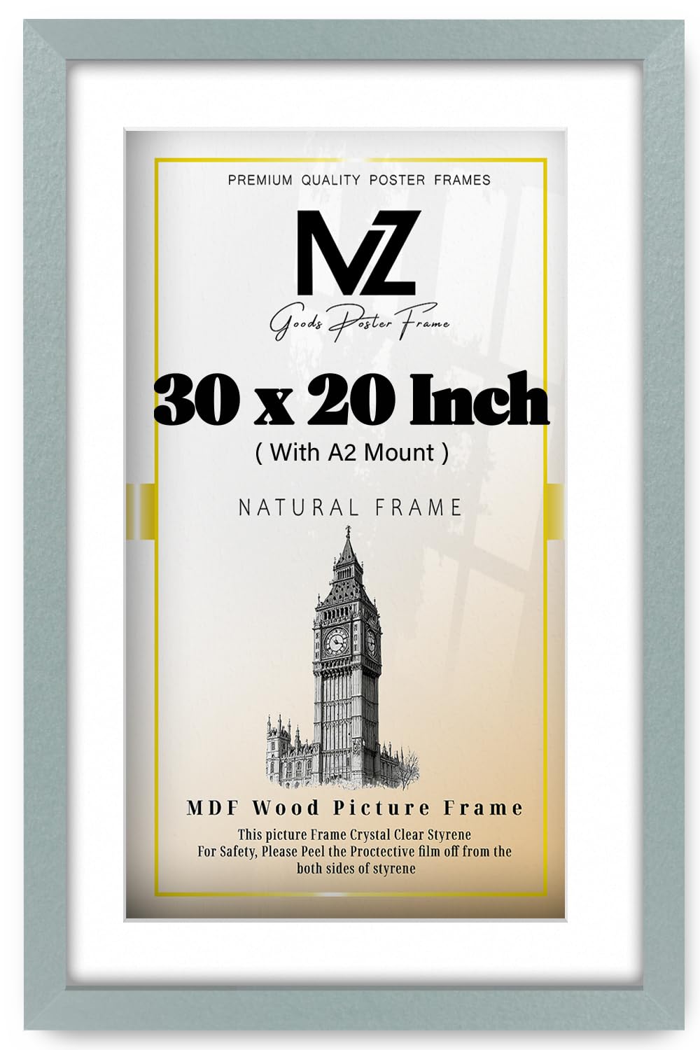 MZ GOODS | MDF Premium Wall Hanging Frame (76.2 x 50.8 cm) With A2-(23 x 16 Inch) White Mount Engineered Wood | 30X20 Inch Certificate, Painting, Professional Display [ Silver ]