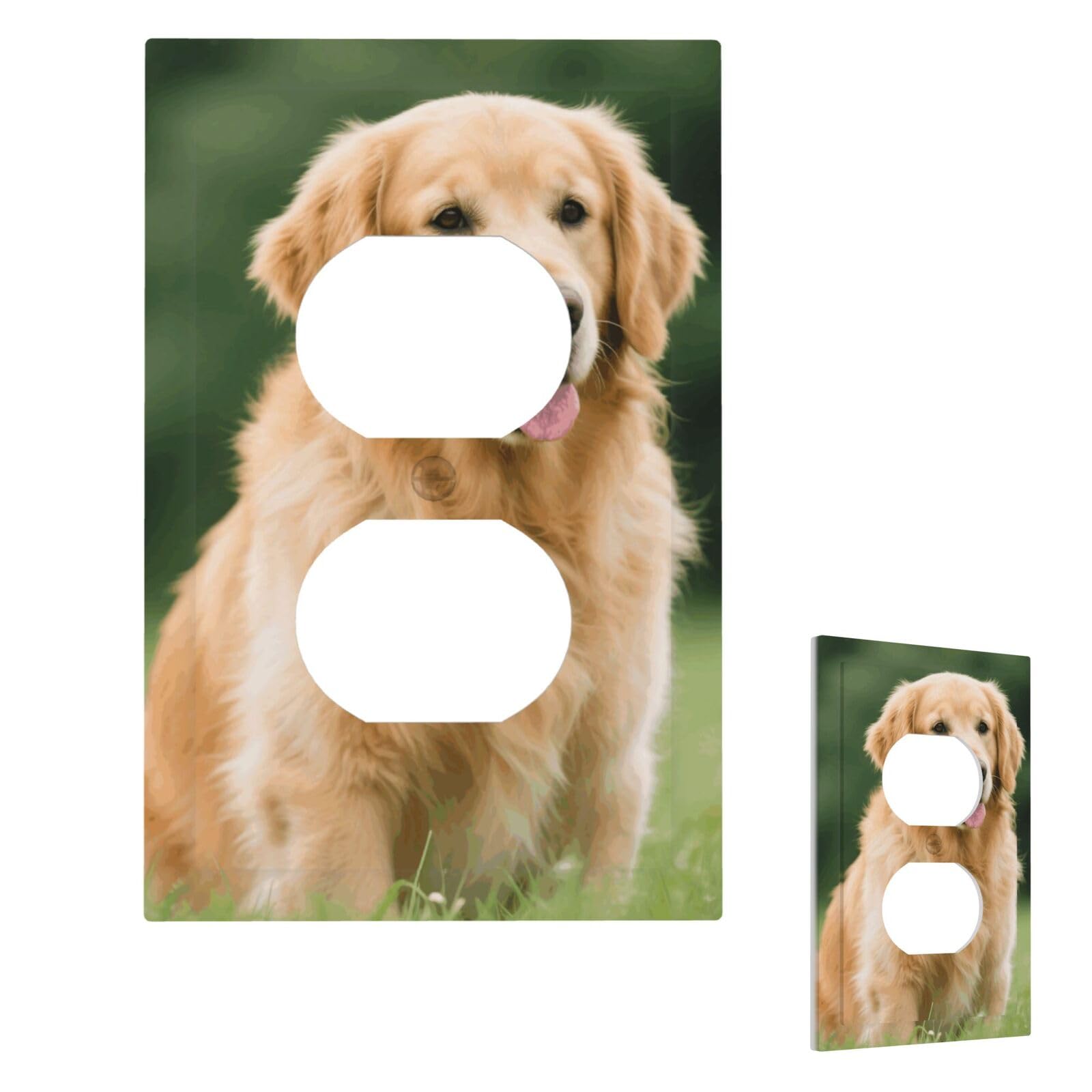 Golden Retriever Dog Wall Plate Cover Modern Decorative 1 Gang Light Switch Cover Unbreakable Receptacle Outlet Covers For Living Room Bedroom Home Decor Duplex