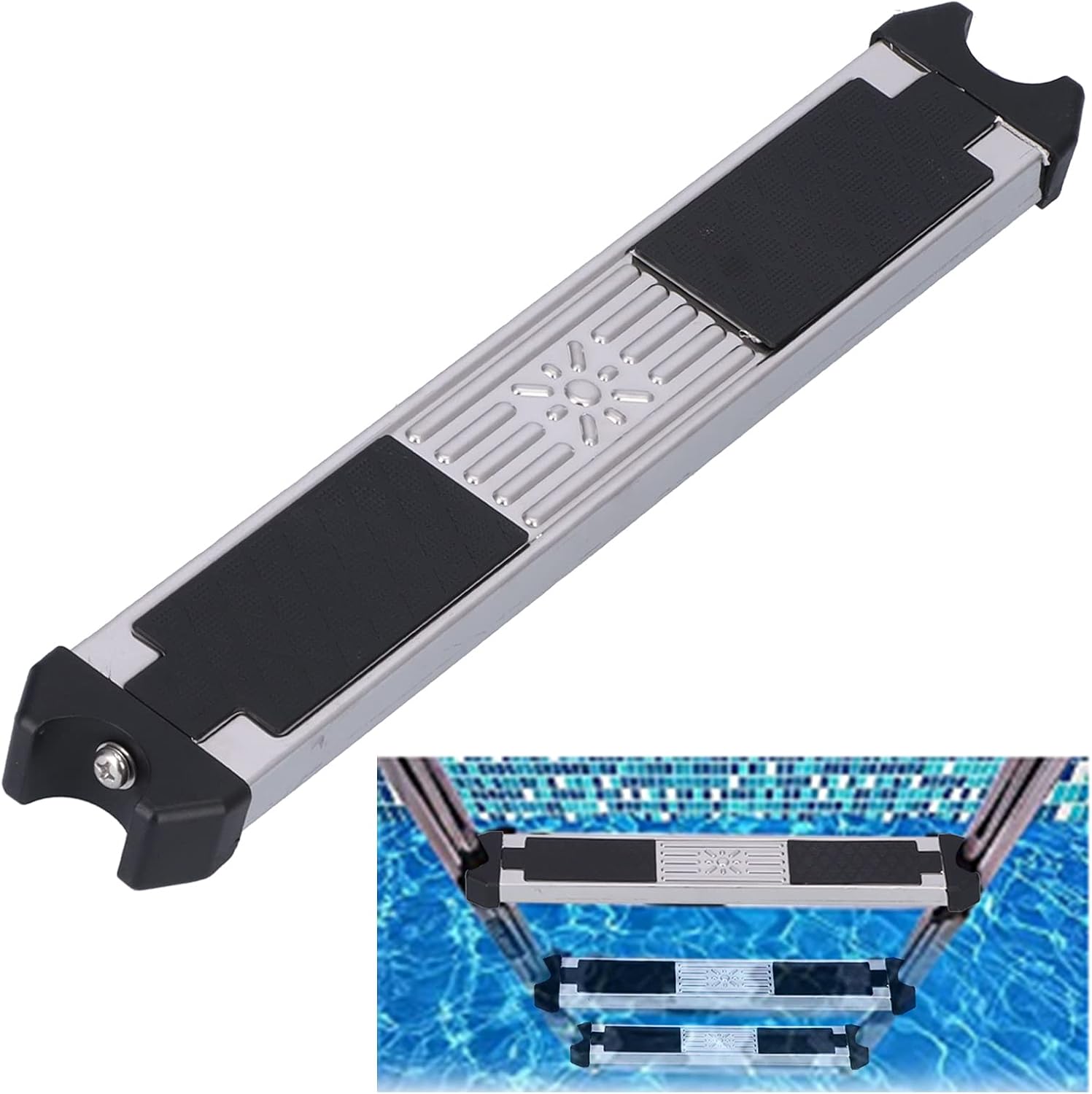 Pool Ladder Replacement Steps, Stainless Steel Thickened Swimming Pool Ladder Steps with Non‑Slip Pad, Durable Ladder Tread Accessory for Most Above-Ground & In-Ground Ladders Hot Spring Pool