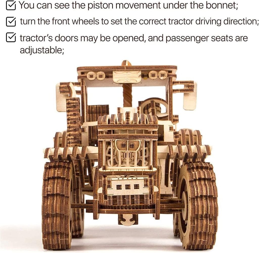 RoBeKaU木製モデル、 3D木製ジグソーパズルDIYモデル構築キット、パズル、大人と子供向けに構築できる木製機械トラクターモデル