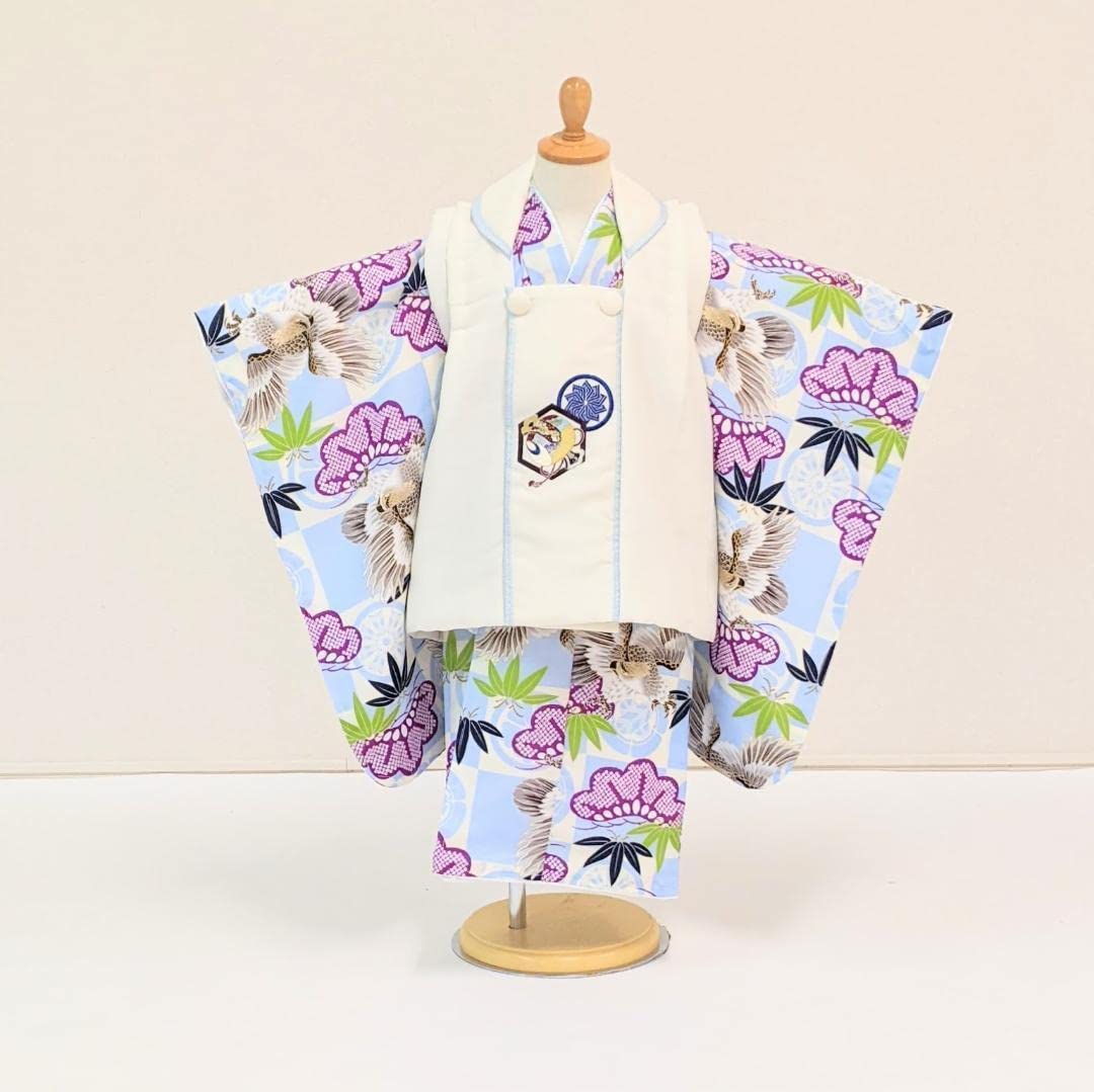 Amazon.co.jp: 七五三 3歳 男の子 着物 被布コート セット 水色 白 31A