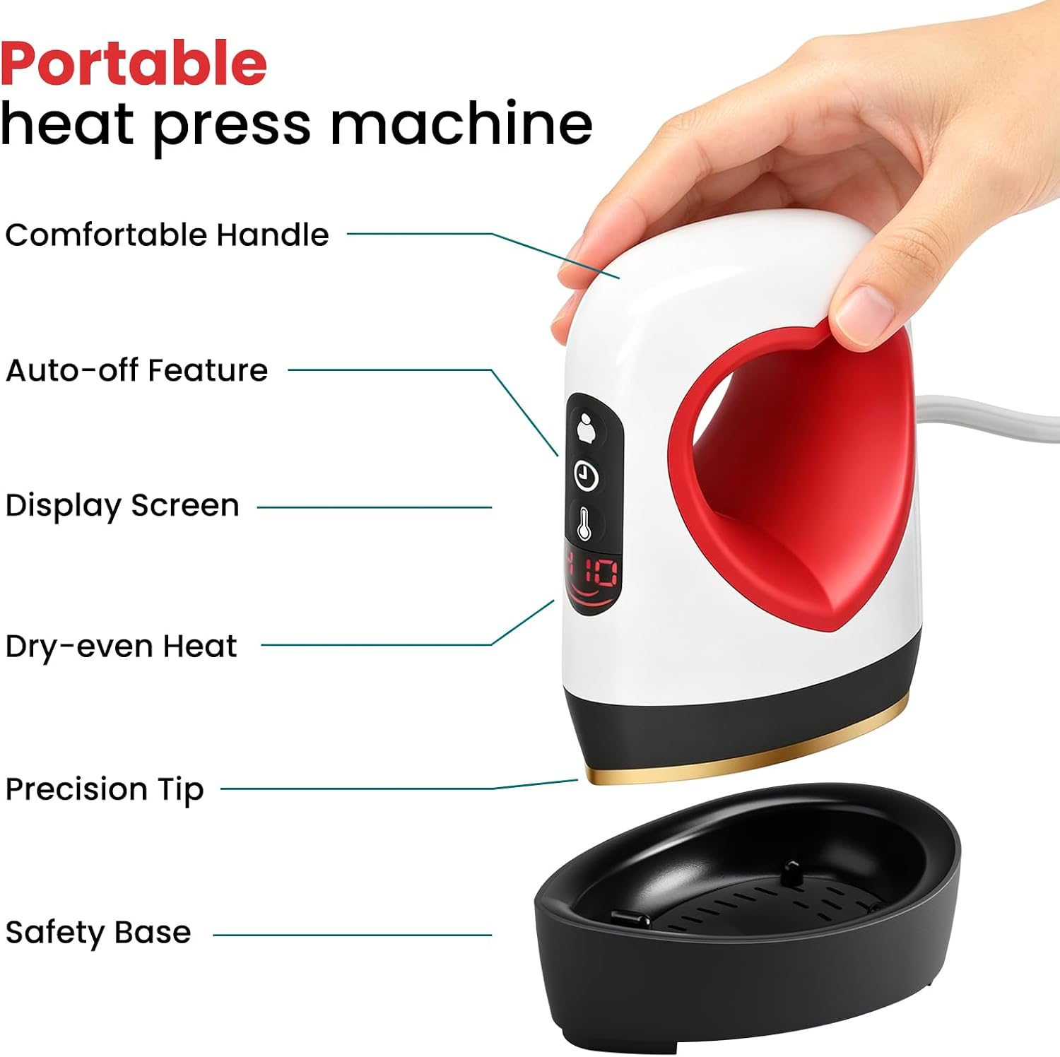 Mini Heat Press, Mini Iron for Crafts with 3.5×2.3 inch Plate, Portable Small Iron, LED Display ℃/℉ Digital Temp & Countdown Timer, Heat Press Machine for Hats T-Shirts DIY Projects