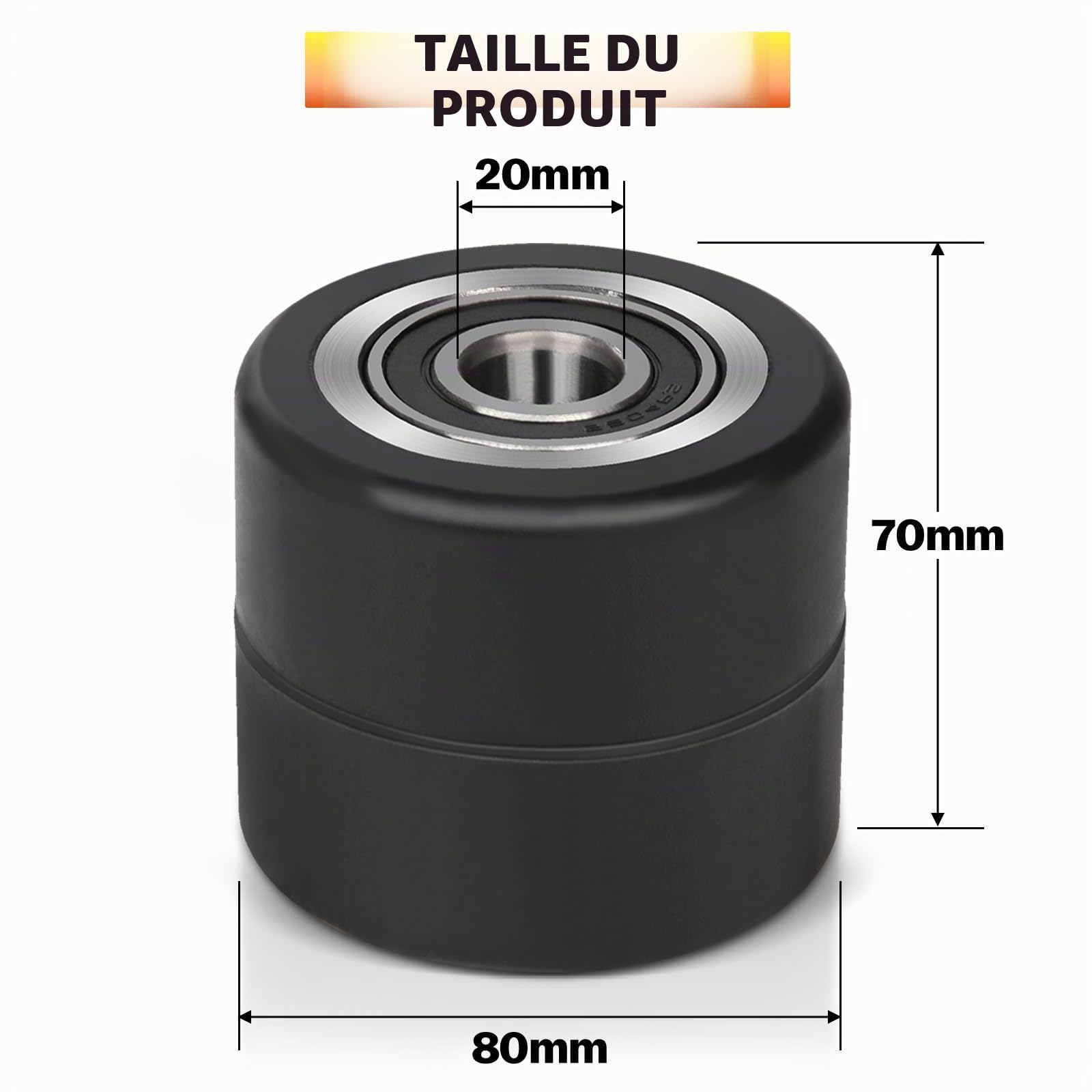 Lot de 4 roulettes de chariot élévateur en caoutchouc 80 x 70 mm, max. 600 kg par roulettes, avec roulement à billes pour chariot élévateur, axe 20 mm, pour transpalette, élévateur de rechange