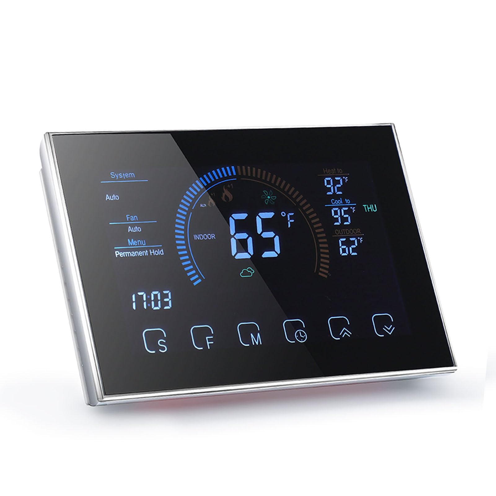 Termostato Intelligente con Touchscreen LCD, Pompa di Calore a Comando Vocale Programmabile, Intervallo 41-95°F per Riscaldamento e Raffreddamento Domestico (BLACK)