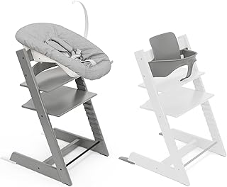 Stokke Tripp Trapp Chair with Newborn Set and Baby Set, Storm Grey - Safe, Adjustable, Ergonomic Design