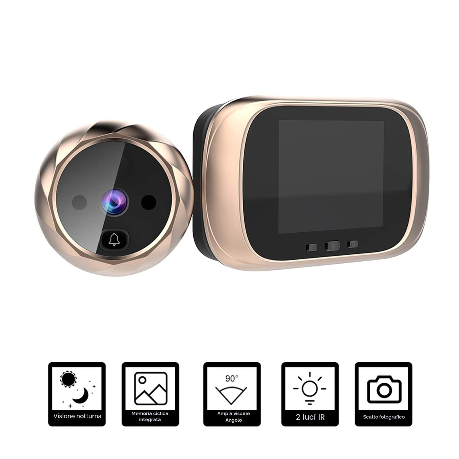 Spioncino Digitale per Porta con Schermo LCD da 2,8 Pollici, Supporto Visione Notturna Servizio Fotografico, Videosorveglianza Digitale Della Porta per Home Security (Oro)