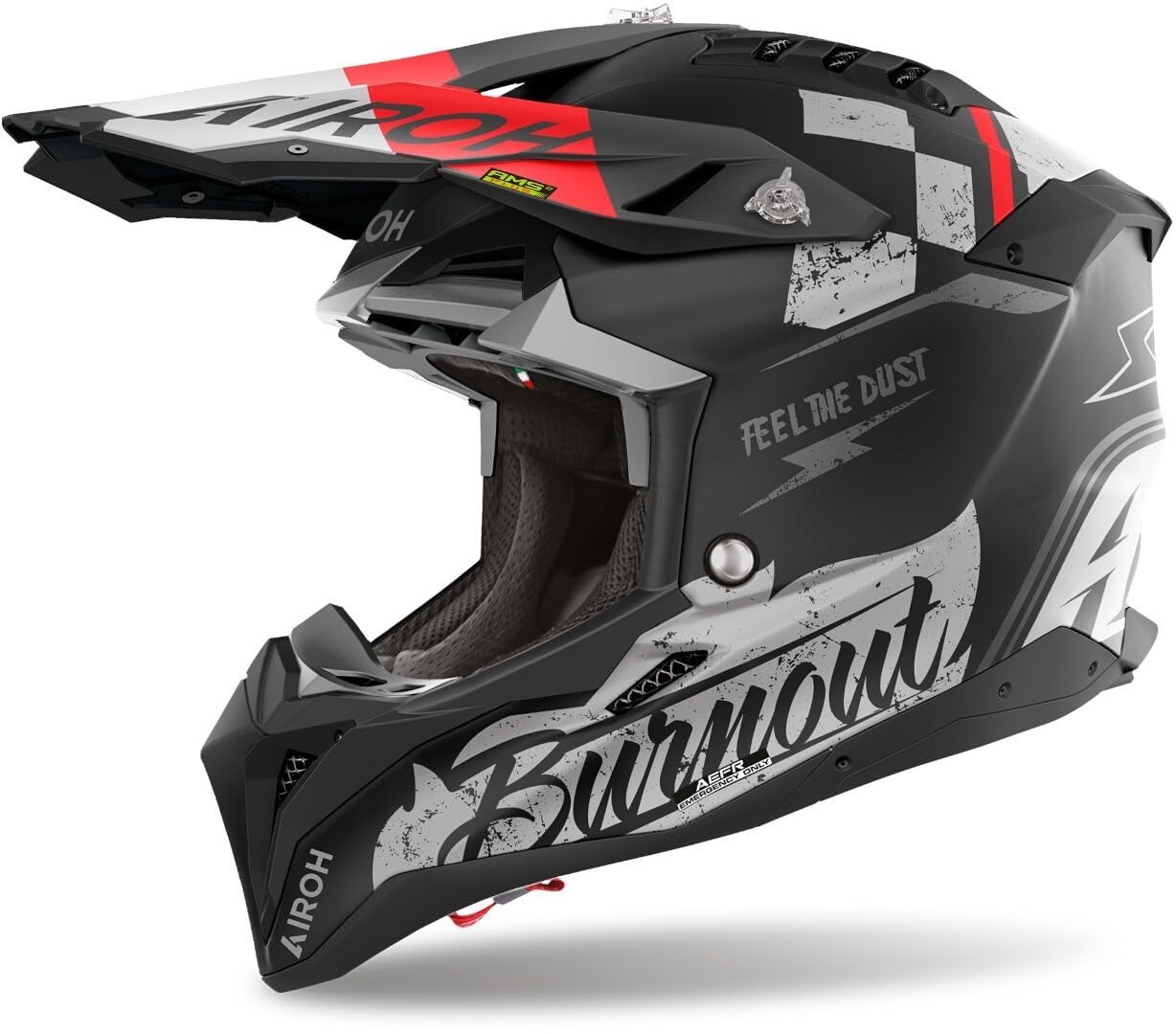 Airoh Men's Black Red Aviator 3 Burnout Motocross Helmet, Black-Red, Size L For