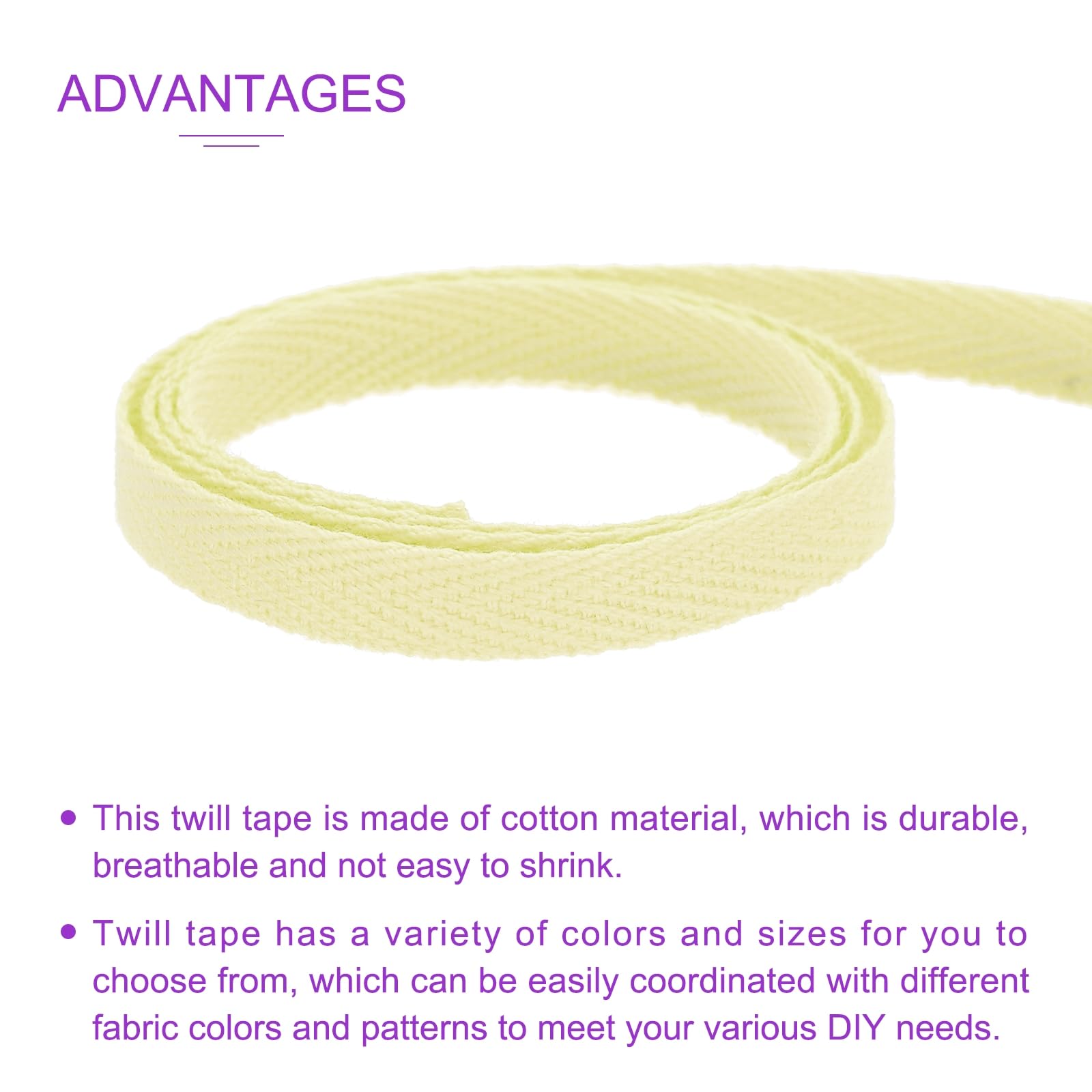 DMiotech 1/4"(0.6cm) 10 Yards Cotton Twill Tape Cotton Ribbons Bias Binding Tape Herringbone Tape Ribbons Light Yellow for DIY Crafts Clothes - Image 4