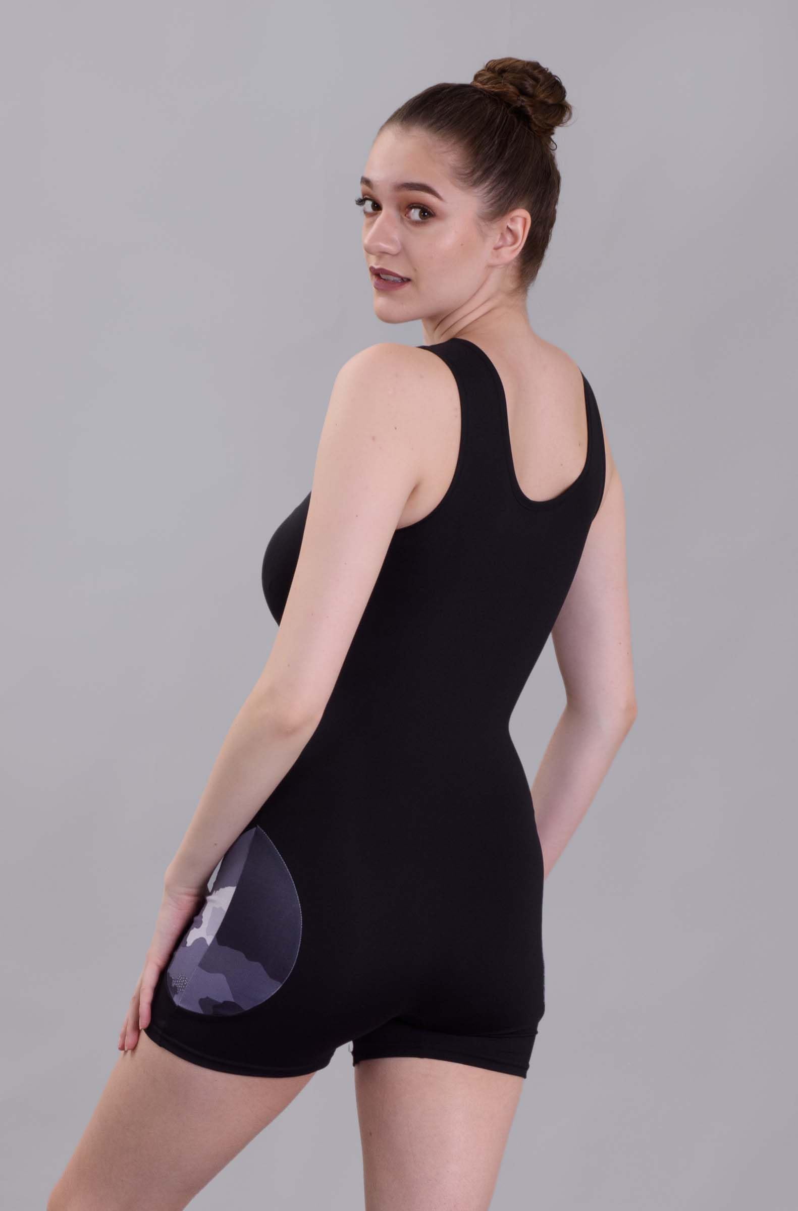 Keepfit Women's one pc Sleeveless Black & Grey Round Colourblocked Swimming Legsuit 3