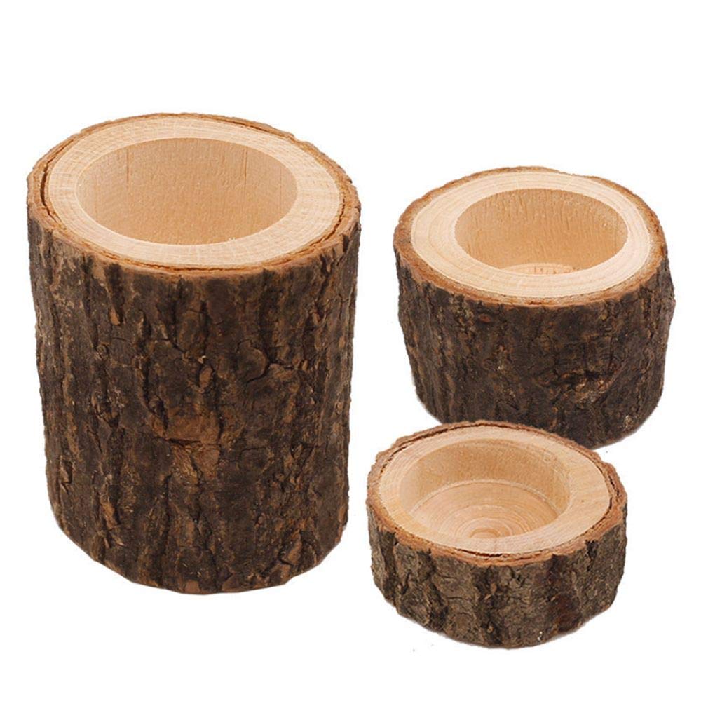 FABSELLER Natural Wood Candle Holder Wooden Candlestick Holder Tea Light Candle Holders for Rustic Wedding Party Birthday Holiday Home Decoration, 3PCS