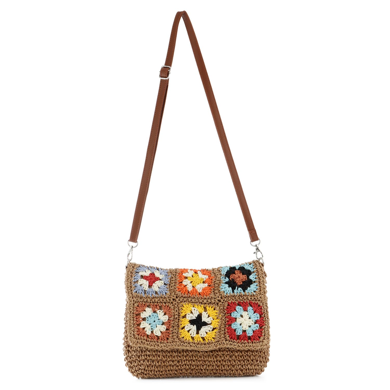 Syrads Bolso de playa de paja bolso de mano de mujer Bolso de hombro de paja de playa de verano casual Bolso bandolera de paja