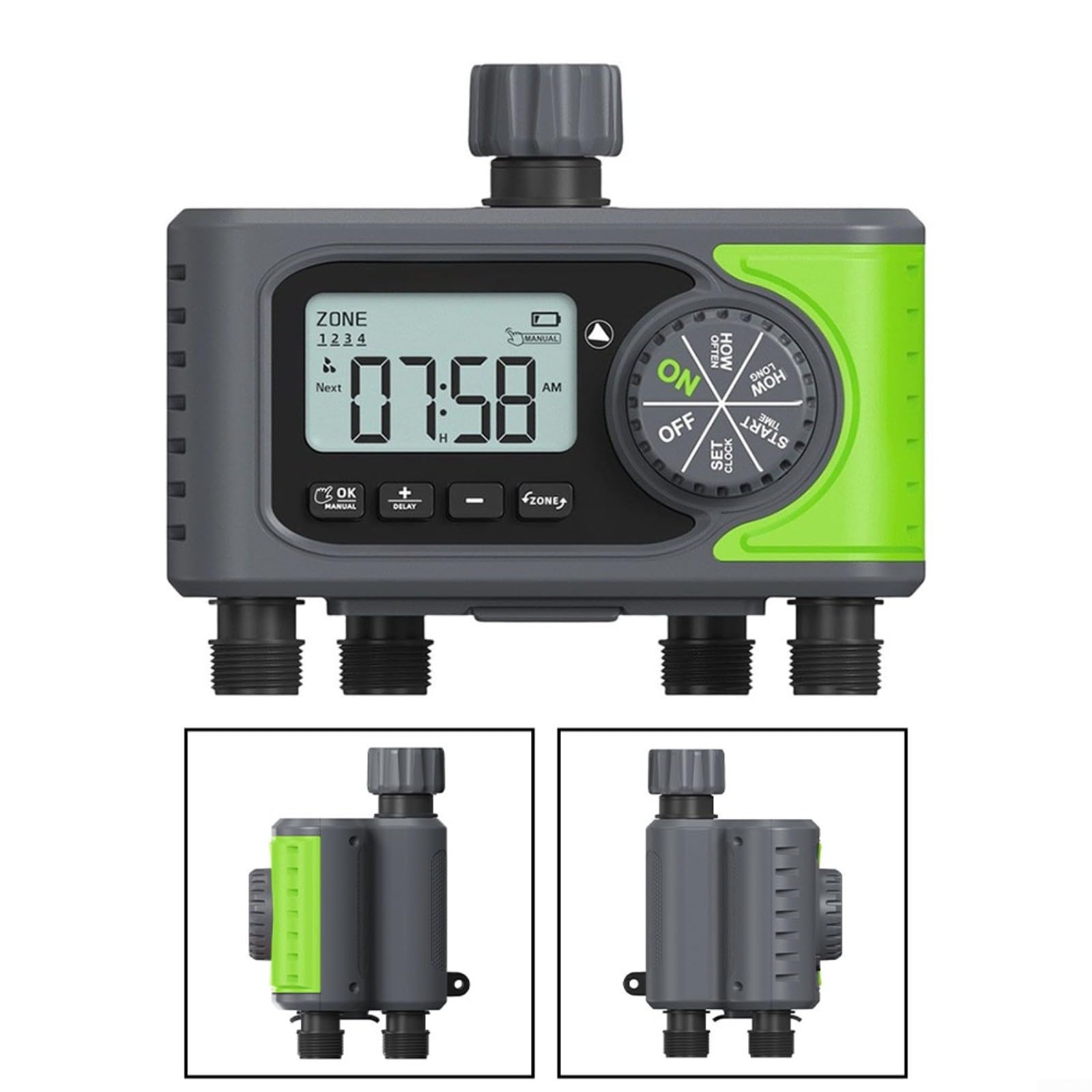 Computer di irrigazione a 4 zone con app Wi-Fi, controllo a seconda del tempo e override manuale, per giardino, prato, piante, timer automatico, nero