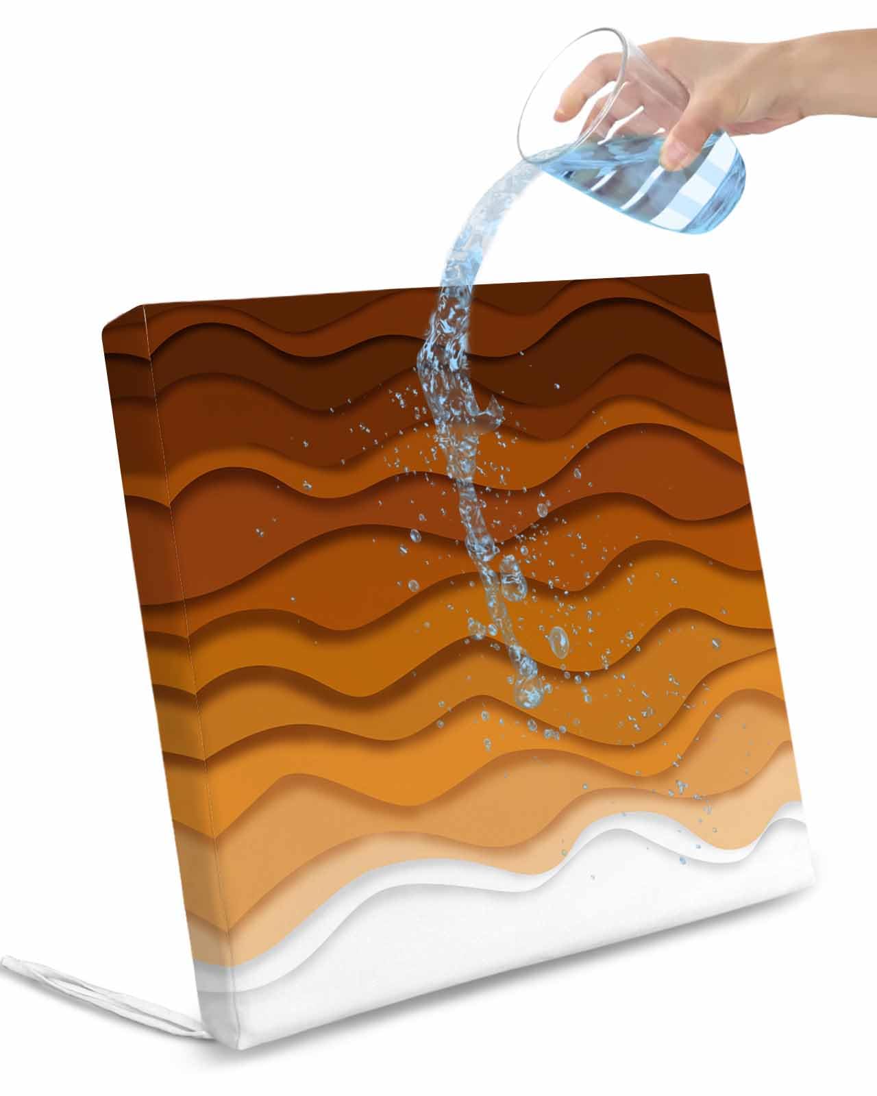 2 Pack Orange Ombre Stripes Waterproof Cushion Covers with Ties, Outdoor Patio Chaise Lounge Chair Seat Cushion Slip Covers Replacement(Only Cover) Farmhouse Retro Abstract Waves Art 22