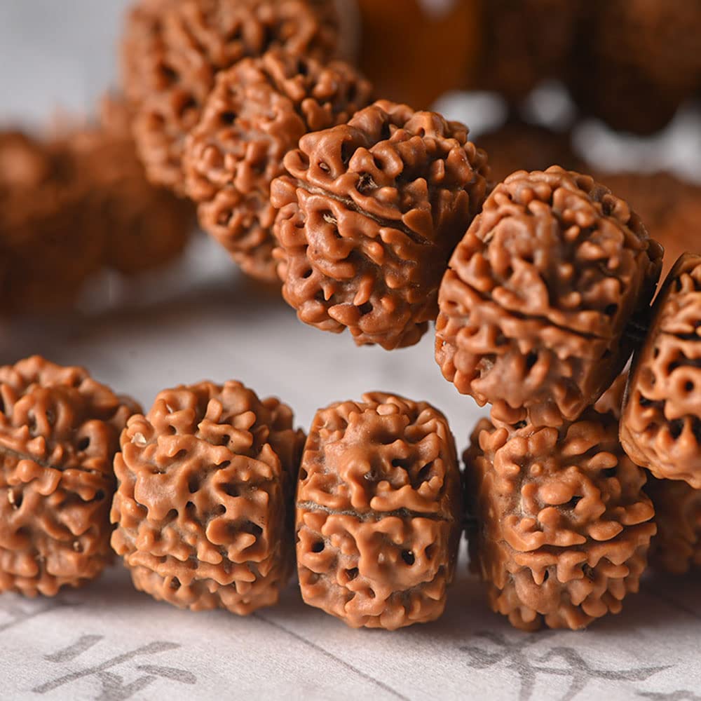 Braccialetto Bodhi, Bracciale Nepal Rudraksha Besds 18 * 13 mm Bracciale elasticizzato con perline di Buddha a cinque facce con perline d'ambra for la meditazione Preghiera Mala