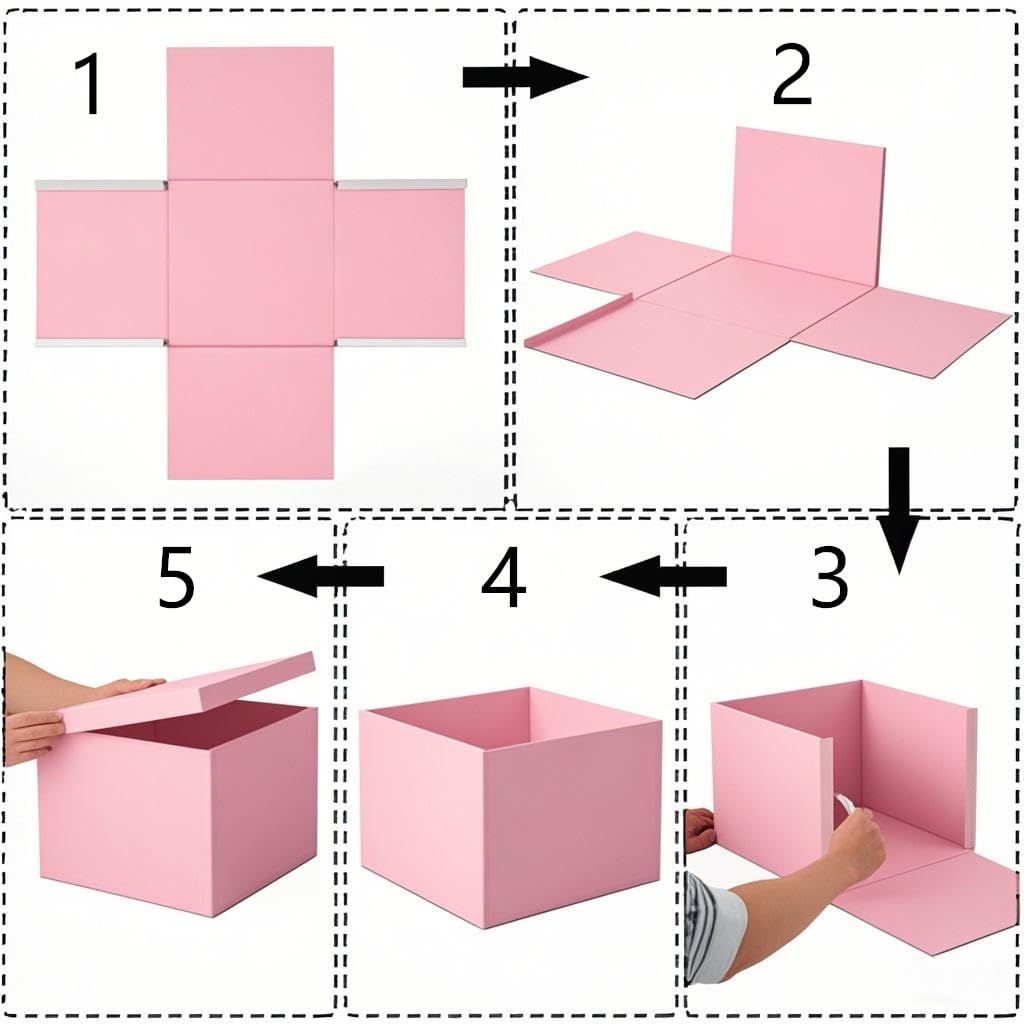UoeRing Confezione da 2 scatole regalo grandi, 33 x 33 x 17 cm, per bomboniere nuziali, set di confezioni regalo di Natale con nastri e biglietti (rosa)