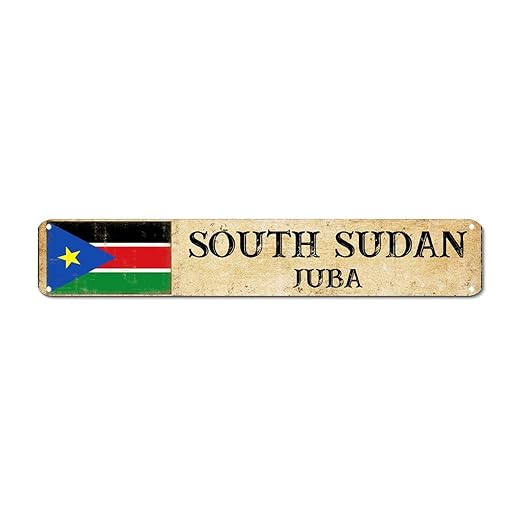 South Sudan JUBA Flag Street Metal Sign 3x18 Inch National Flag Vintage Aluminum Tin Signs for Wall Art Decor Modern Waterproof Aluminum Sign for Indoor & Outdoor Decoration