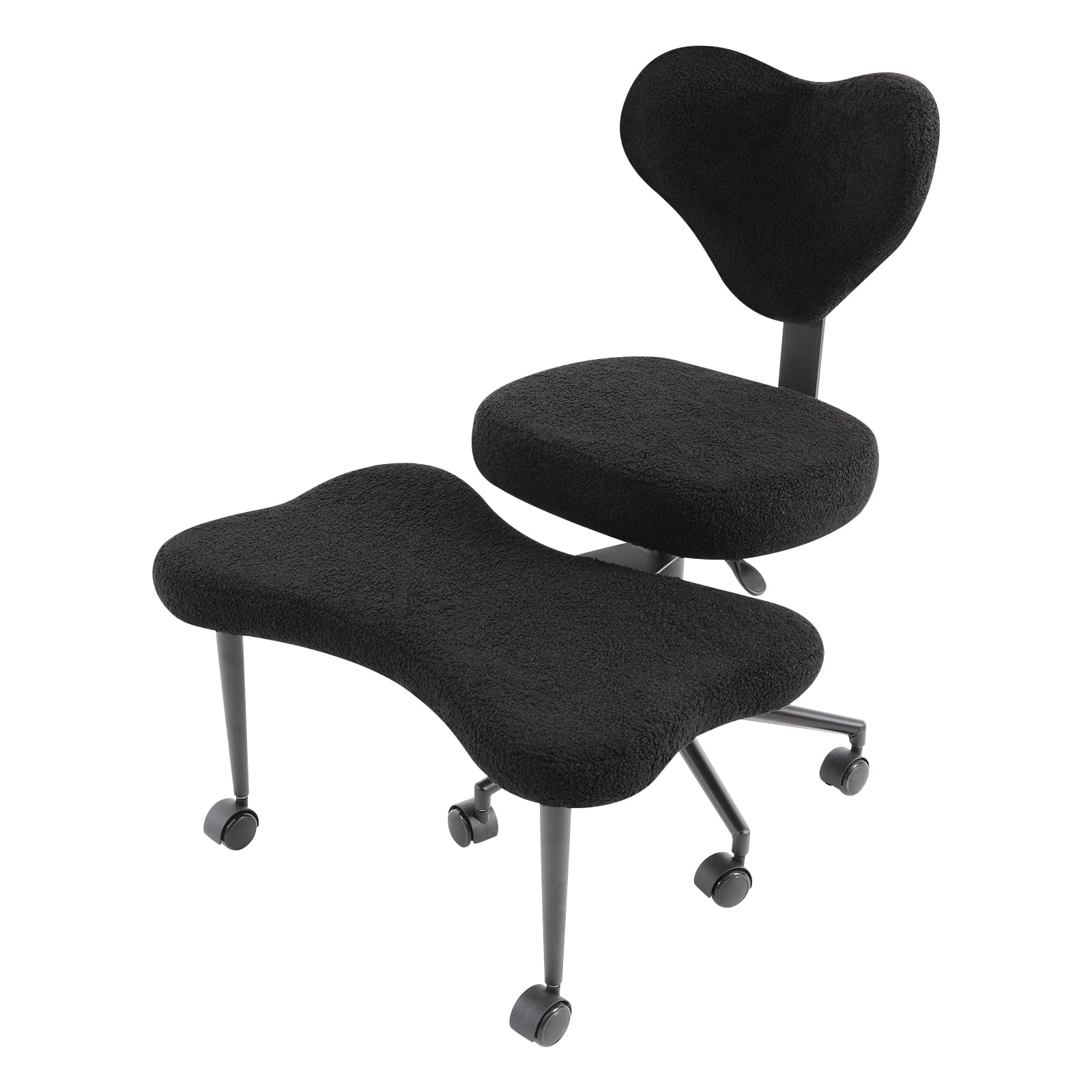 Silla de meditación multifuncional con ruedas y 7 ruedas, ergonómica de lana de cordero, con patas cruzadas para diferentes posiciones de asiento y yoga, soporta 150 kg, altura ajustable (negro)