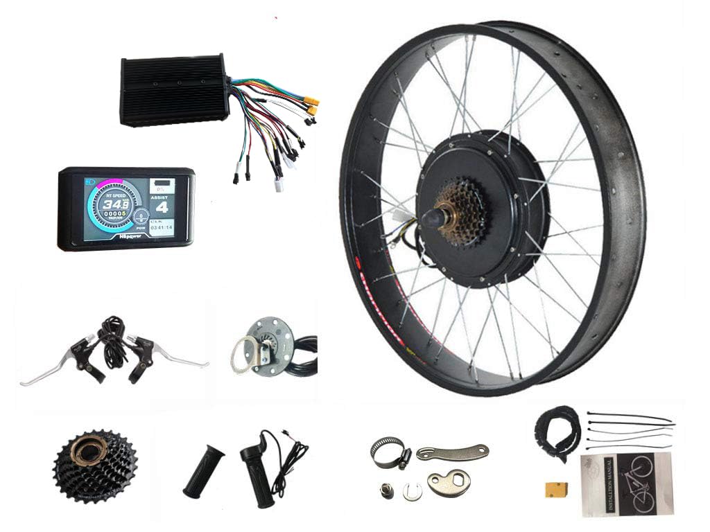 Fat Bike Kit 60V/72V 2000W Electric Fat tire Snow Bike Rear Wheel Hub Motor Kit with Dual Mode sine Wave Controller, TFT UCK1 Color Display,7-Speed flywheel and Torque arm (20inch*4.0 Rear)