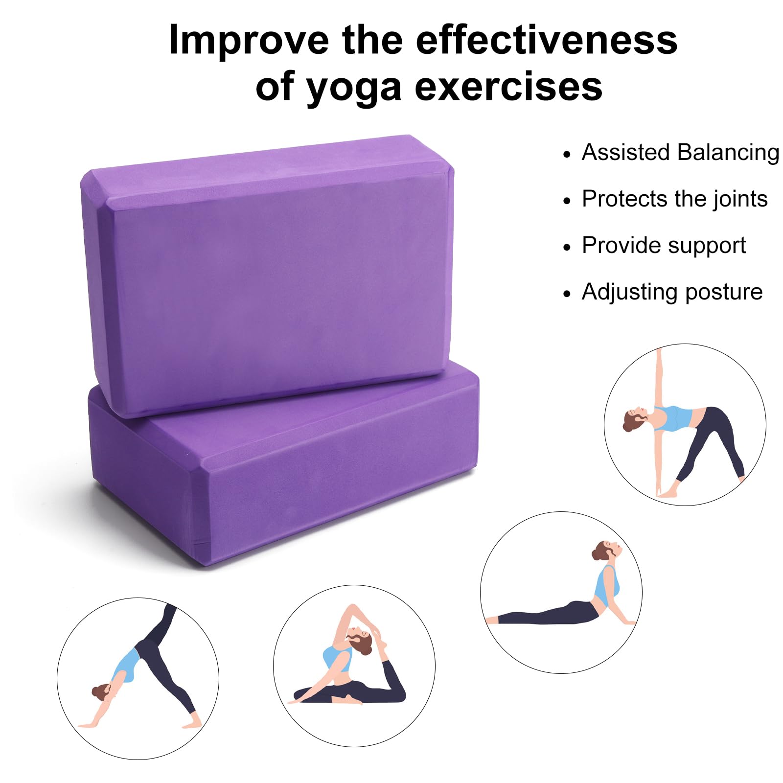 Blok do jogi, zestaw 2 bloków do jogi, klocki do jogi, pilatesu, fitnessu, uniseks (fioletowy, 1)