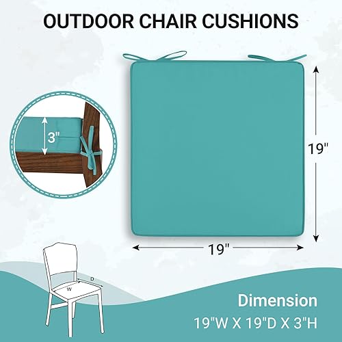 Miniatura 5 de downluxe Cojines para sillas de exterior, cojines de asiento de espuma viscoelástica impermeables para patio, 19 x 19 x 3 pulgadas, color verde