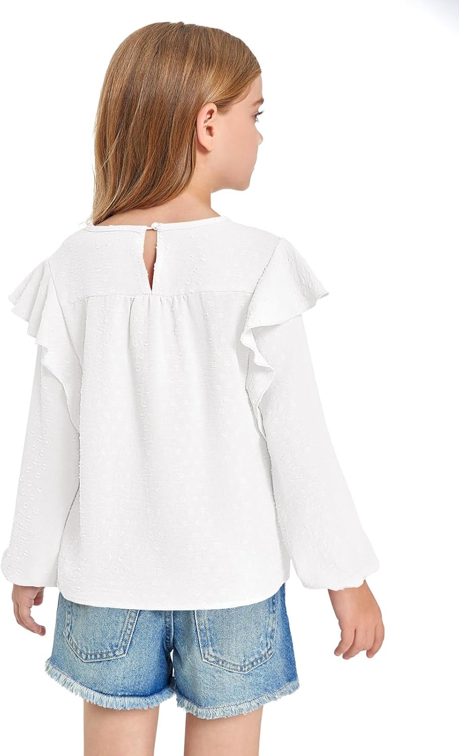 Haloumoning Girls Long Sleeve Shirts Cute Tops Crewneck Ruffle Swiss Dot Blouses for Kids 4-14 Years - Image 4