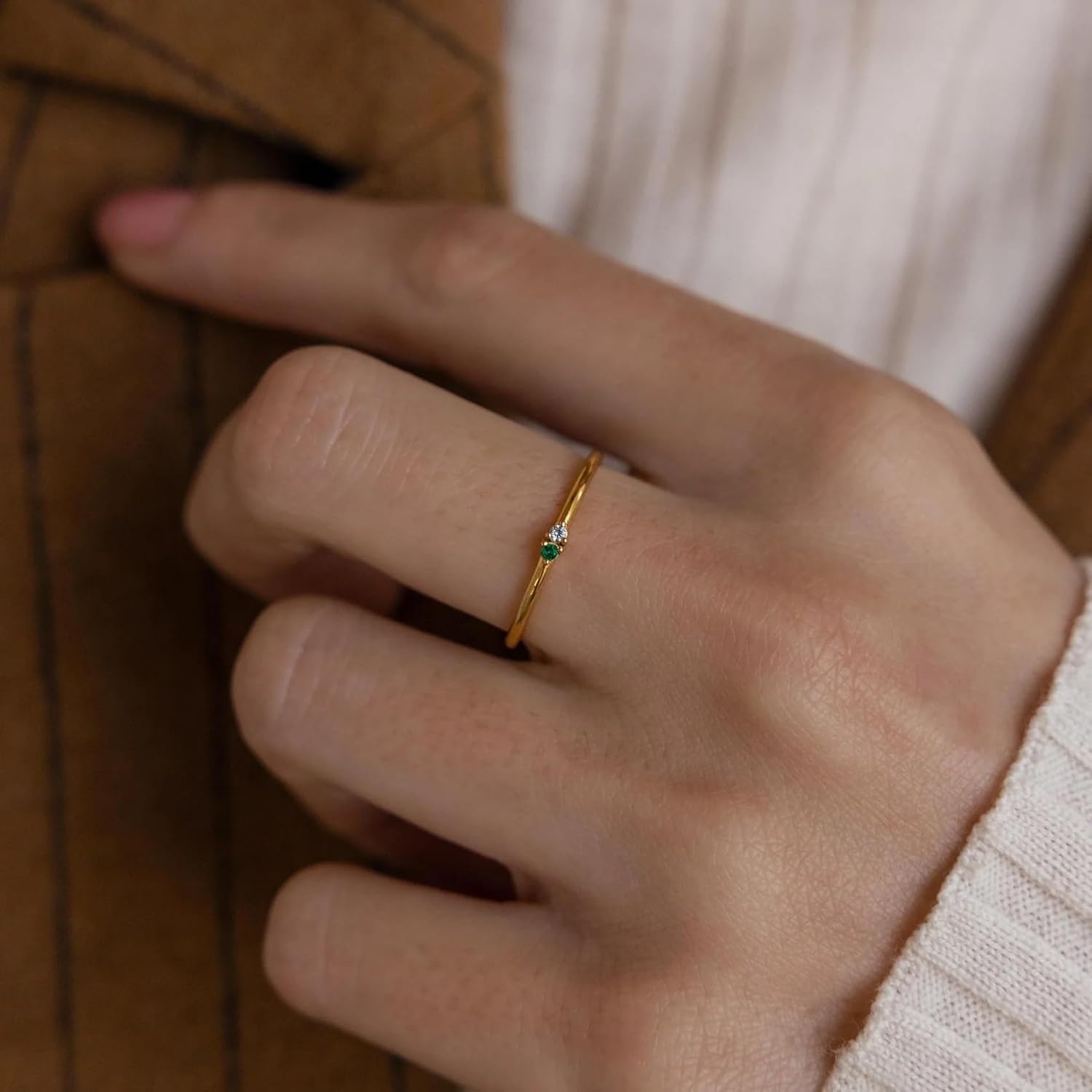 Personalized Birthstone Ring, Custom Delicate Ring, Minimalist Tiny Stacking Gold Ring, 18K Gold Plated Silver, Personalized Gift for Women