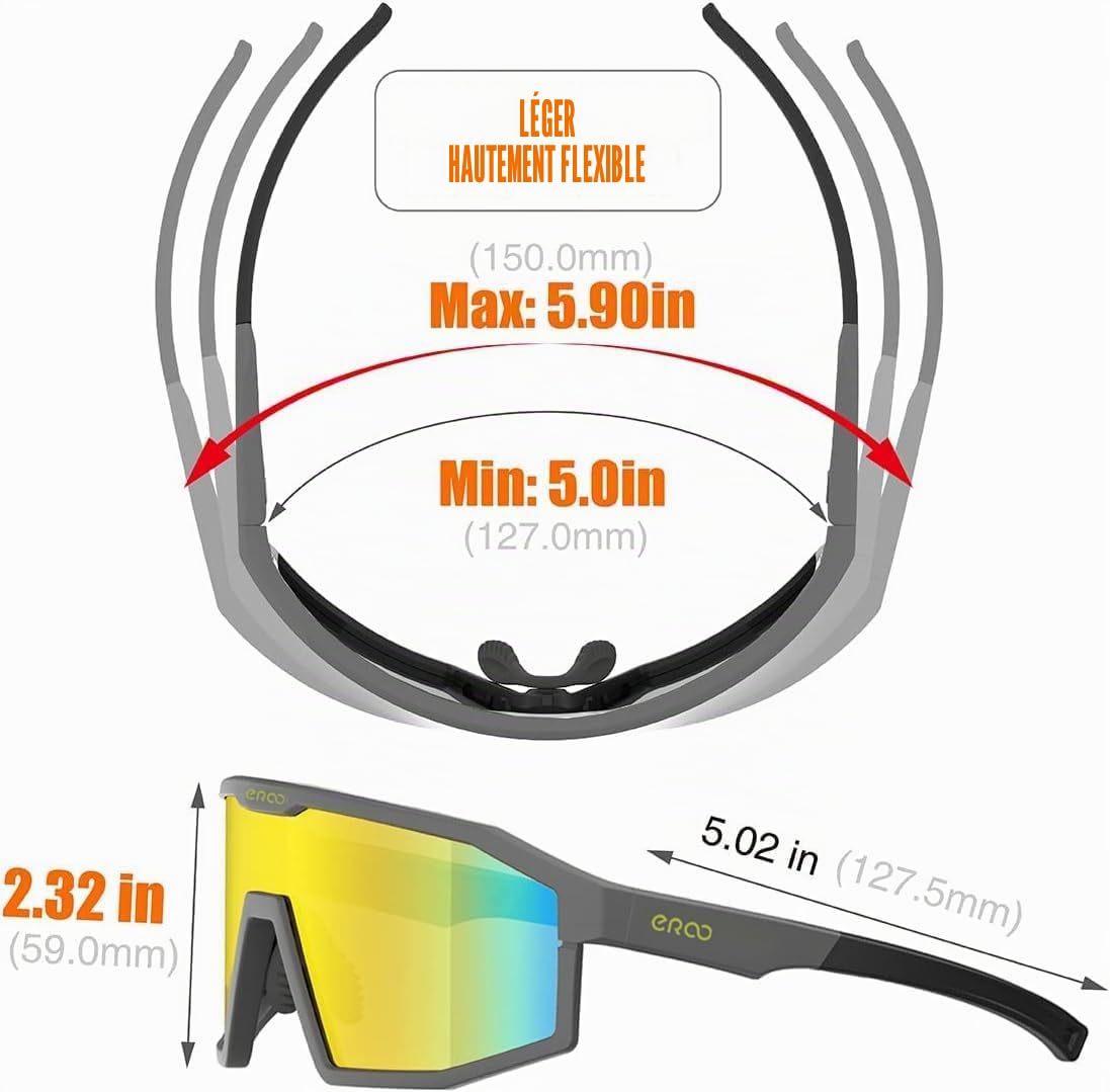 Eazyrun Lunettes de sport polarisées pour hommes, femmes, jeunes, idéales pour le softball, le cyclisme, la course à pied, la randonnée