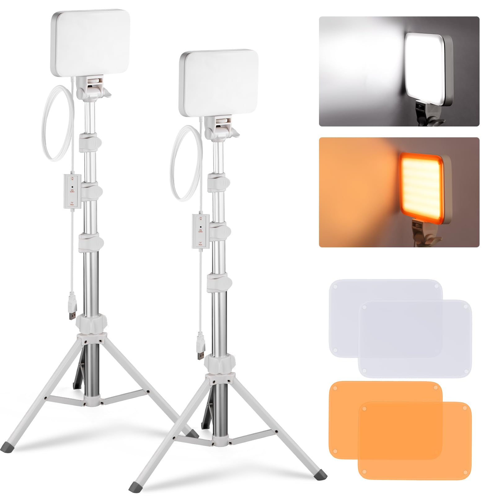 NEEWER BASICS Kit Luce Video a Pannello LED, 2pz Luci Fotografiche da Studio Portatile Dimmerabile Bicolore con Stativo e Filtro, 3200K-5600K CRI 95 750lux per Foto Video Streaming Live, Bianco, BP66