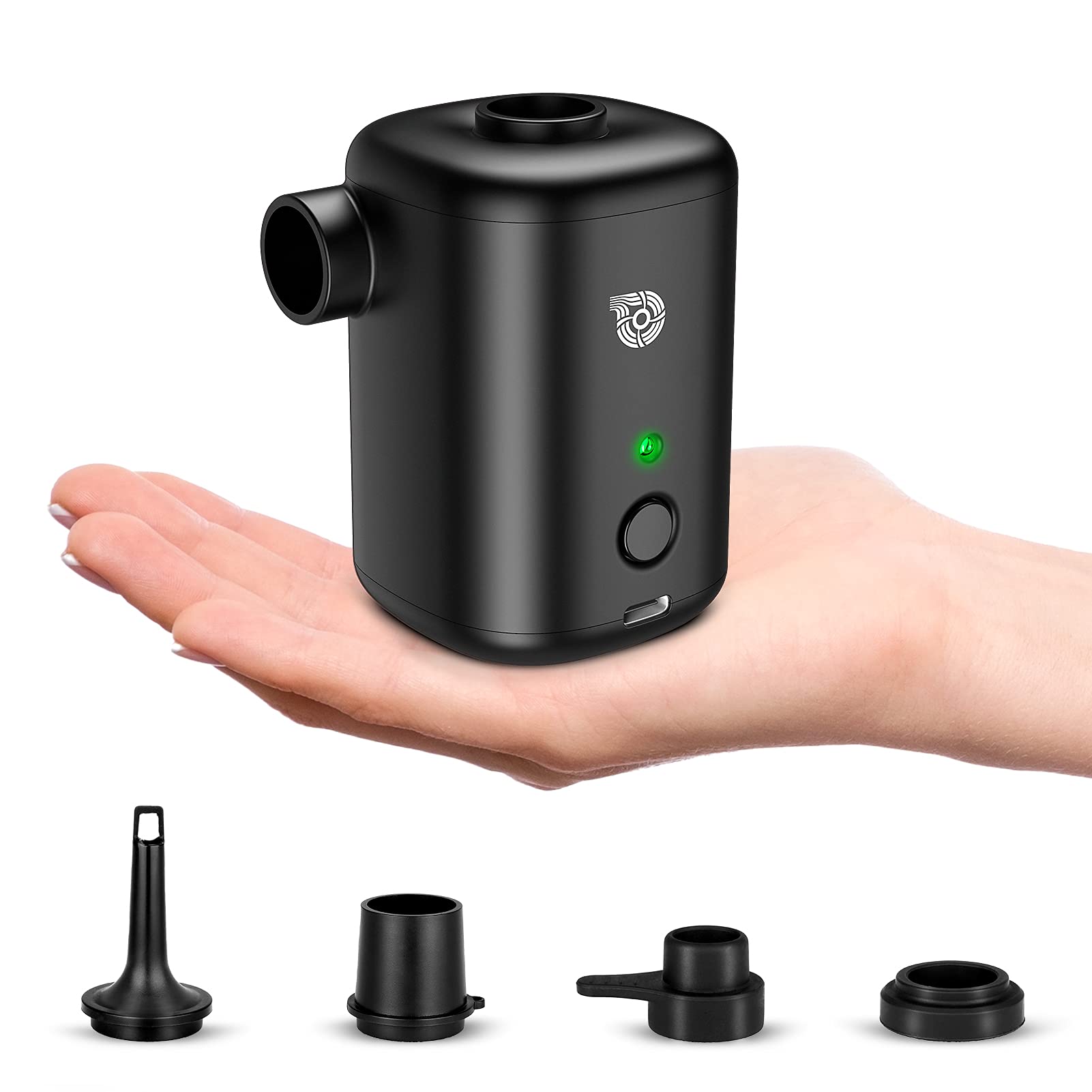 JINLICTE Electric Air Pump, 4000mAh Rechargeable Battery Air Mattress Pump, Portable Air Pump Mini Inflator Pump with 4 Air Nozzles, Perfect for Air Mattress