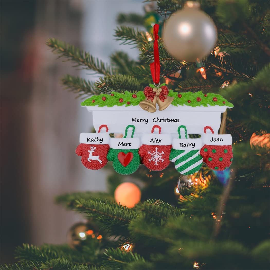 Family Christmas Ornament 2026 Personalized Family of 5 Mantel Mittens image 2
