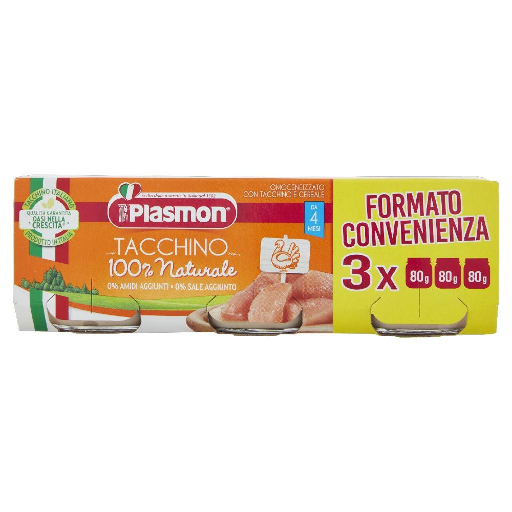 Plasmon Omogeneizzato di Tacchino, Confezione da 3x80g - Totale 240 gr