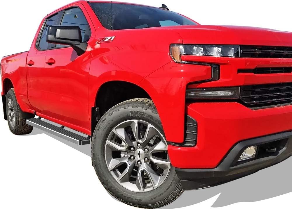 APS Premium 5in 304 Stainless Steel Running Boards Compatible with Silverado Sierra Double Cab 19-26