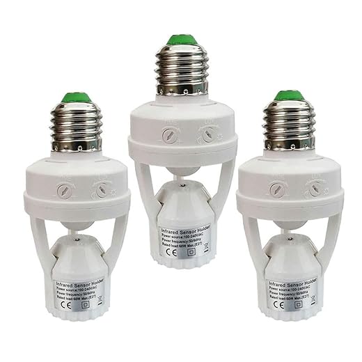 Taigeguang Motion Sensor Light Socket,E26E27 PIR Motion Screw Bulb Adapter, Auto OnOff Night Light Control for Garage Basement Porch Storage Room (3 Pack)