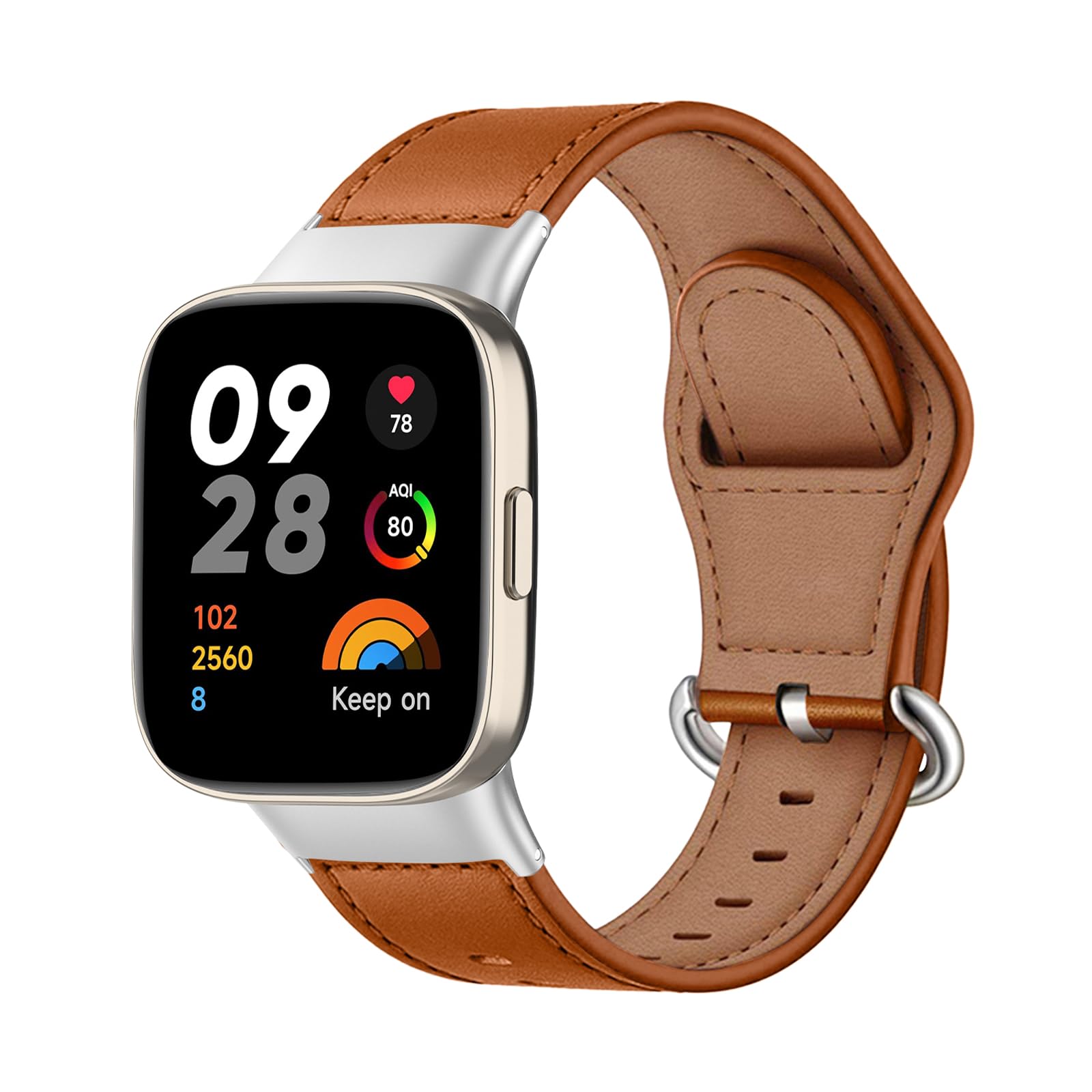 Leather Strap Compatible With Xiaomi Redmi Watch 3, Replacement Band for Men and Women With Stainless Steel Clasp, Brown