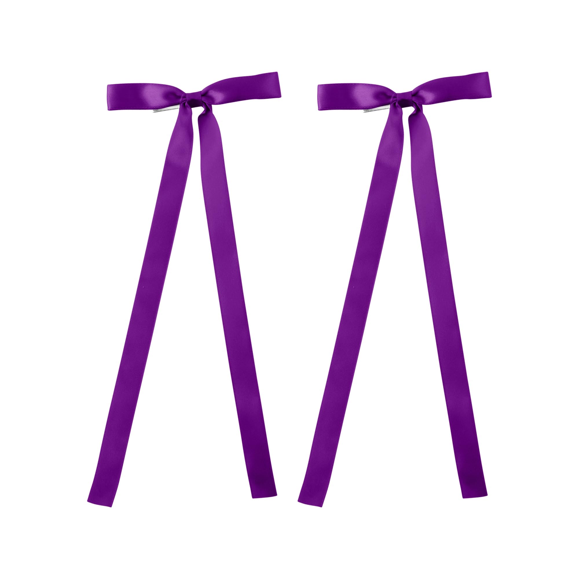 2PCS Silky Satin Hair Bows Hair Clip Ribbon Accessories Ponytail Holder Hair Bow for Women Girls Teens (Purple)