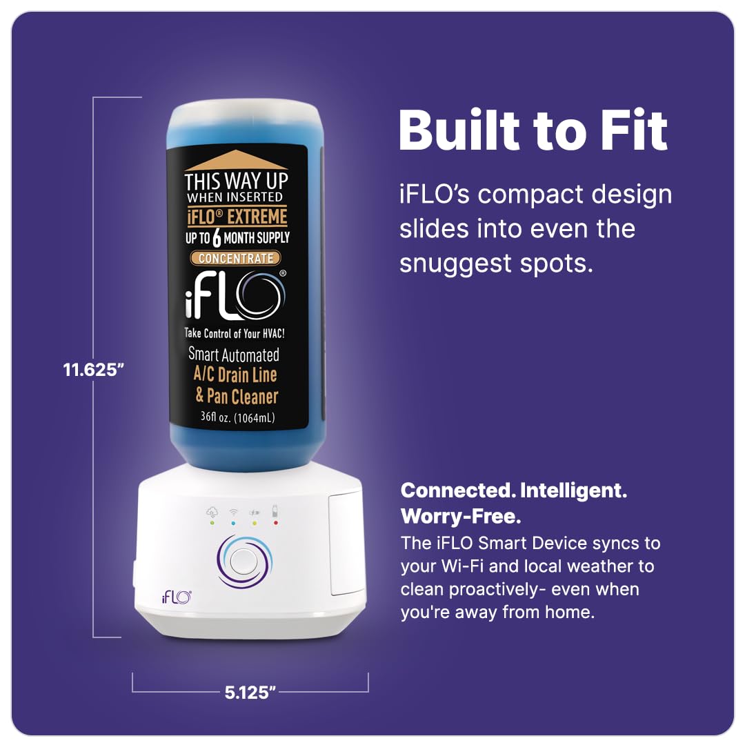 iFLO Smart - Limpiador de línea de drenaje de aire acondicionado y cartucho de limpiador de bandeja de drenaje, solución de sistema HVAC de acción rápida y duradera para obstrucciones y acumulaciones