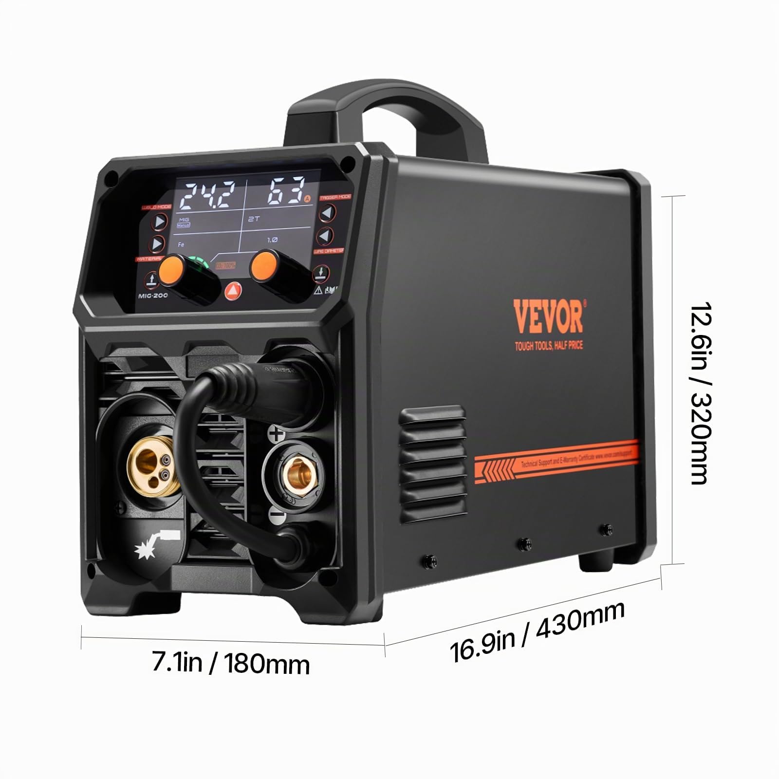 VEVOR MIG-Schweißgerät, 200 A synergetische MIG-Schweißmaschine, 4-in-1-Gas-MIG/Flux Core-MIG/Stick/Lift-TIG-Mehrprozess-Welder mit IGBT-Wechselrichtertechnologie und LCD-Bildschirmanzeige