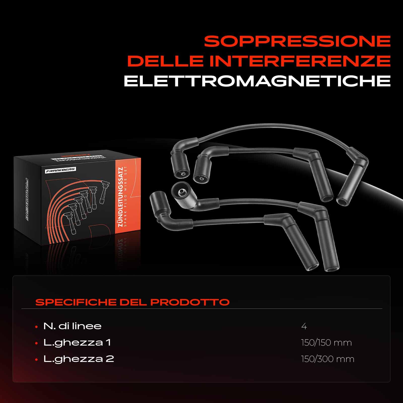 Frankberg 4x Set cavi di accensione Compatibile con Matiz M200 M250 1.0 Aveo/Kalos Compatto T200 1.2 Matiz M100 M150 1.0 Kalos KLAS 1.2 Aveo/Kalos Compatto T250 T255 1.2 Replace# 96288956