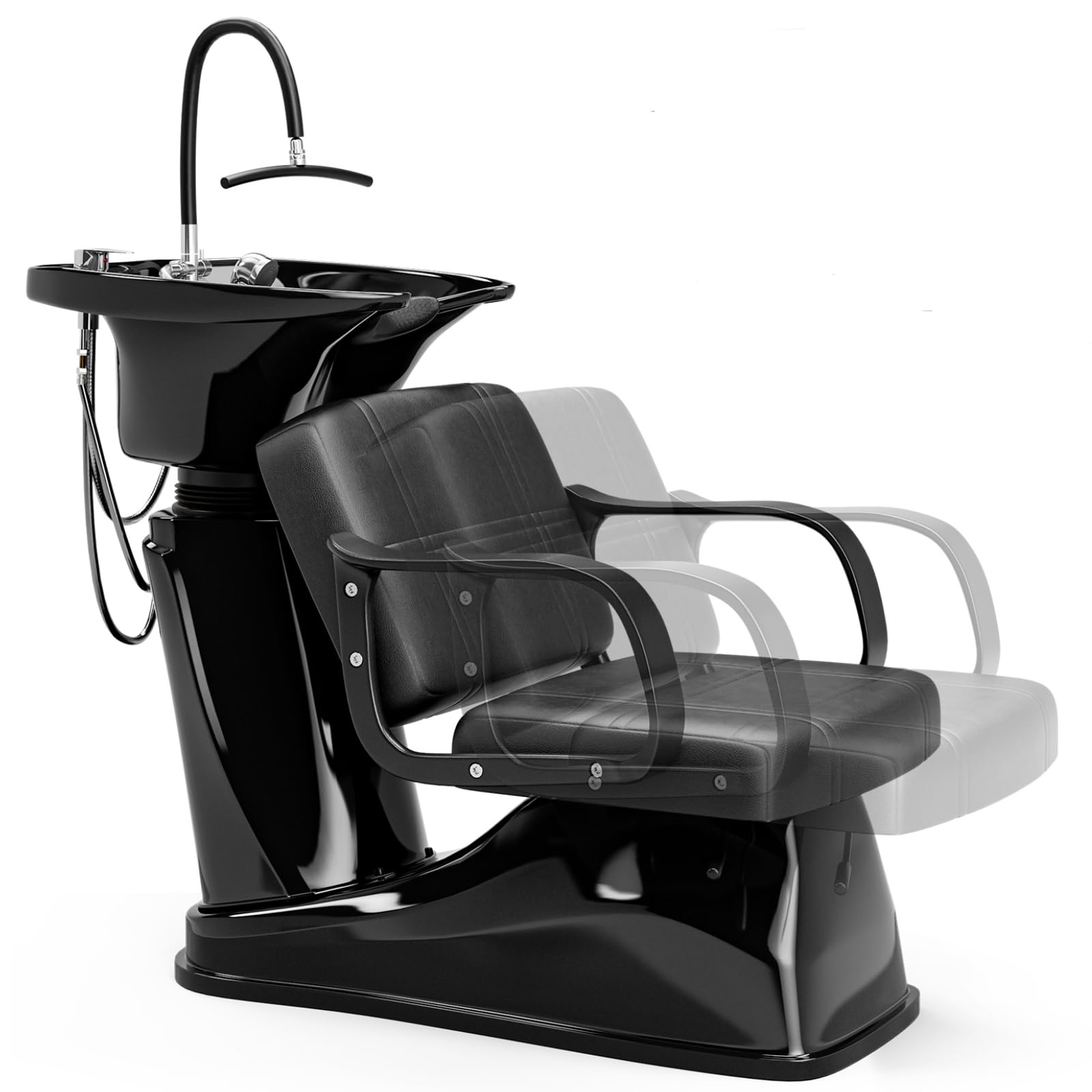 SyyBhb Shampoo Chair and Bowl for Salon, Head Spa Waterfall and Sprayer, Tilting ABS Bowl, Distance Adjustable Seat, Barbershop Spa Equipment