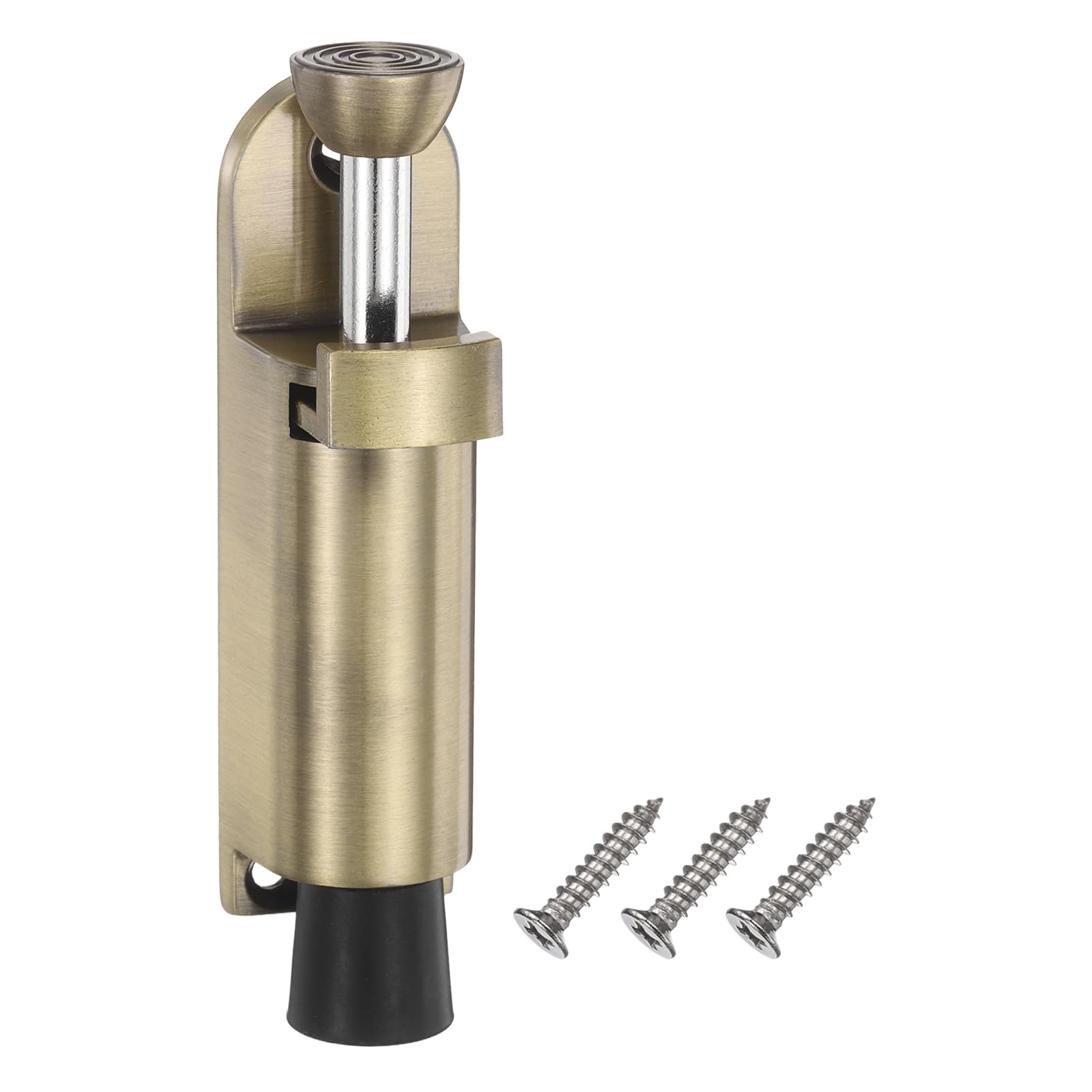 M METERXITY Kickdown Door Stop, (1 Inches, Bronze) Zinc Alloy Adjustable Spring Loaded Telescopic Door Stopper Easy Step with Non-Slip Rubber Tip and Screws, Apply to Home/Office/Hotel