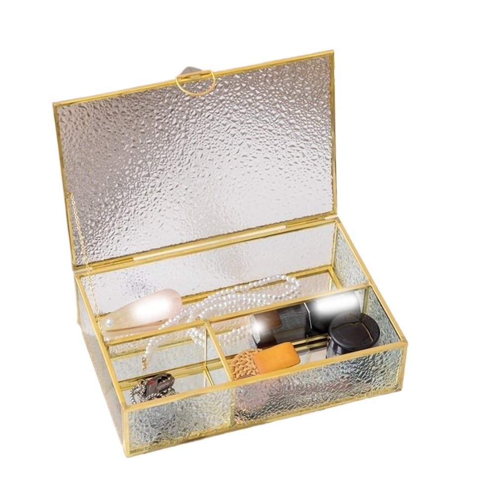 CJHFR472SG Jewelry Organizer Stands Gold Edge Glass Jewelry Box with Organized Compartments for Accessories Jewelry Display Stand