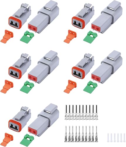 Miniatura 11 de Deutsch DT - Juego de 86 conectores de 2 pines, color gris, 10 unidades, conectores de cable eléctrico impermeables con contactos estampados y 2