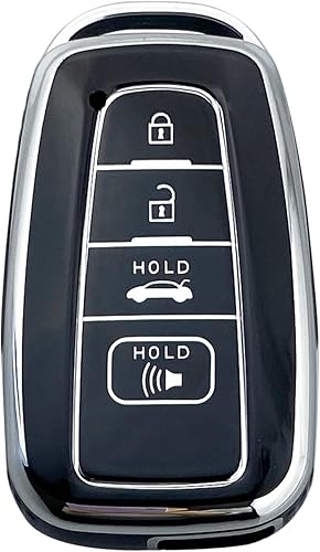 Yuebutor Funda para Llavero Compatible con Toyota 2019-2023 Camry RAV4 Highlander Corolla 4Runner Avalon C-HR Prius (Negro-Set Único)